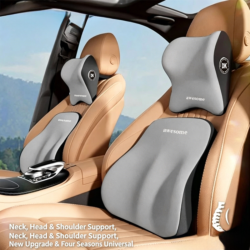 Memory Foam Car Neck Pillow Lumbar Support - 차량용 목베개 & 허리받침 세트 프리미엄