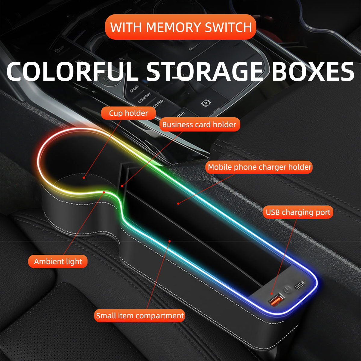 차량 시트 틈새 수납함 컵홀더 USB 충전기 RGB 색 - Seat Gap Filler Organizer With Usb Charger 리뷰 및 가격