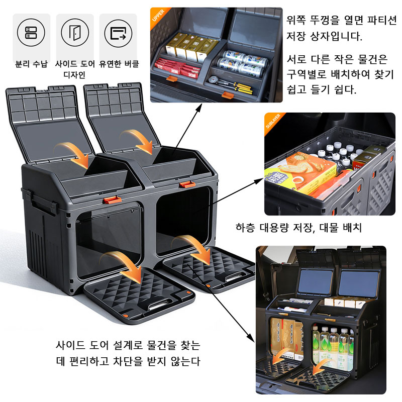 업그레이드된 경사형 자동차 트렁크 수납함 이중 레이어  - Car Trunk Organizer Foldable Storage Box 리뷰 및 가격