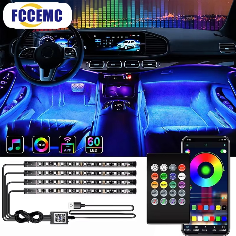 RGB 백라이트 원격 App 음악 제어 자동 장식 램프 - Led Ambient Interior Car Lights App Control 리뷰 및 가격