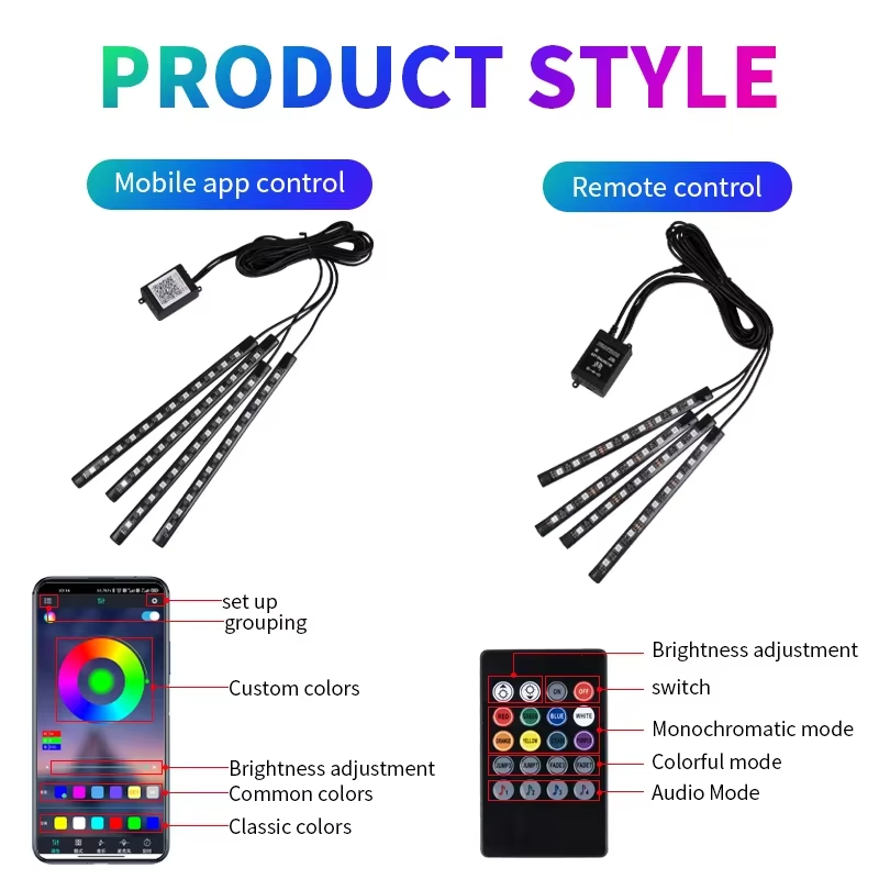 RGB 백라이트 원격 App 음악 제어 자동 장식 램프 - Led Ambient Interior Car Lights App Control 리뷰 및 가격