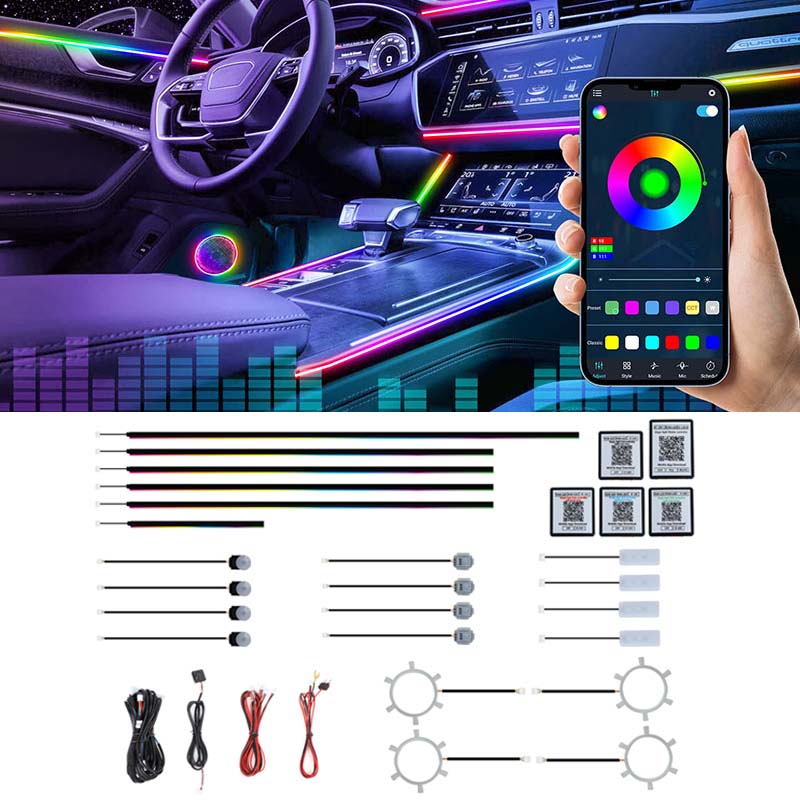 22가지 색상의 RGB 다이내믹 자동차 실내등, 무선  - Led Ambient Interior Car Lights App Control 리뷰 및 가격