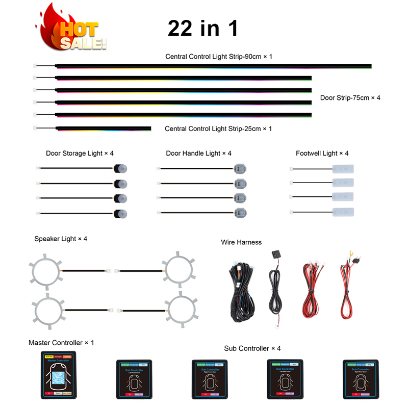 22가지 색상의 RGB 다이내믹 자동차 실내등, 무선  - Led Ambient Interior Car Lights App Control 리뷰 및 가격