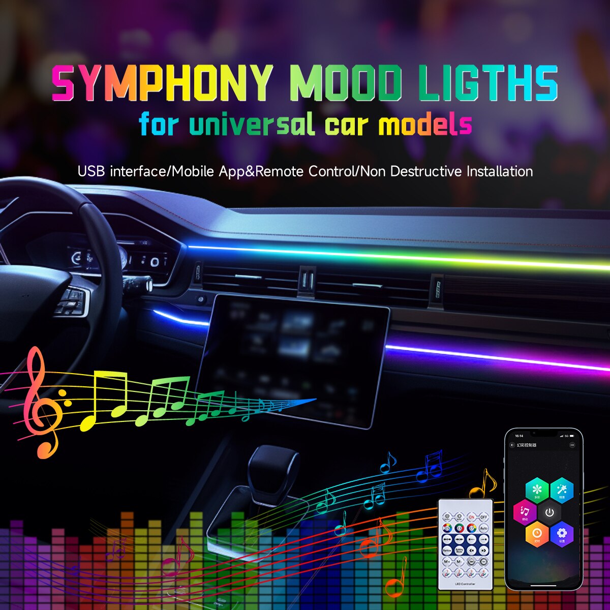 자동차 LED 앰비언트 라이트, USB 64 색 아크릴 - Led Ambient Interior Car Lights App Control 리뷰 및 가격