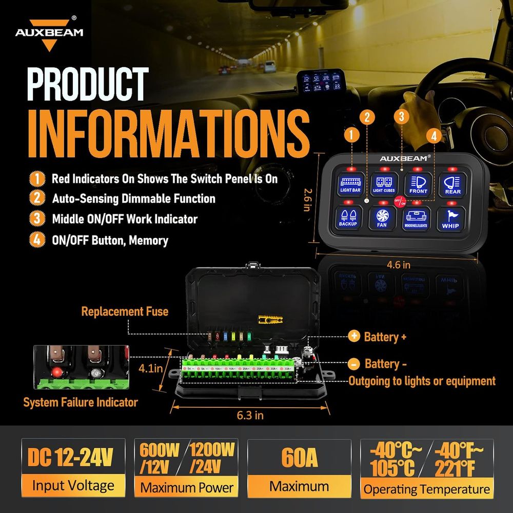 8갱 스위치 패널 BA80 자동 디밍 가능 LED 터치 - Car Electronics 리뷰 및 가격